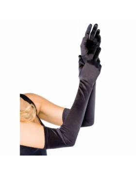 Extra Long Satin Gloves, black, O/S
