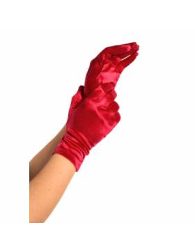 Wrist Length Satin Gloves, red, O/S